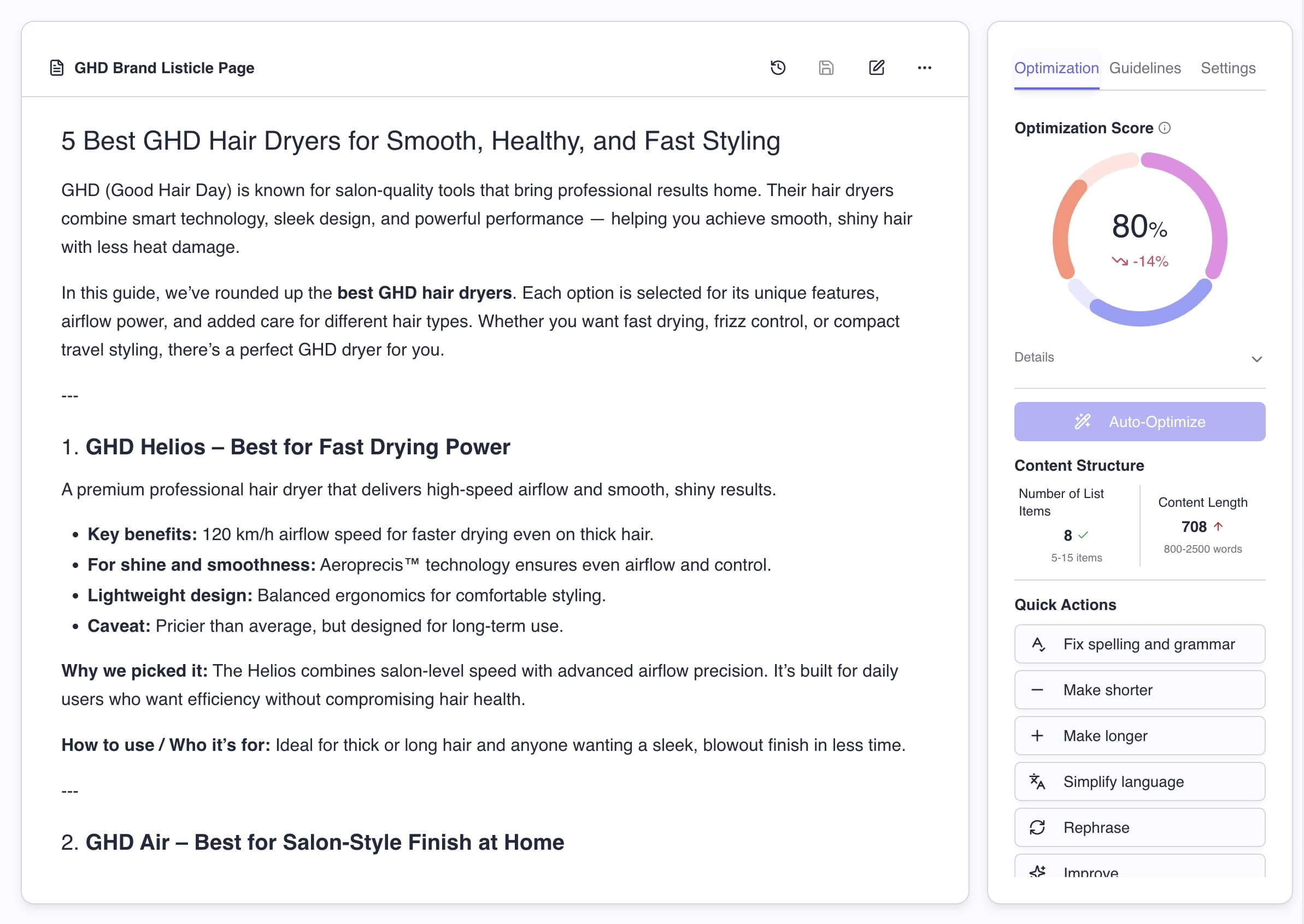XEO 360 Content Studio listicles and content templates.